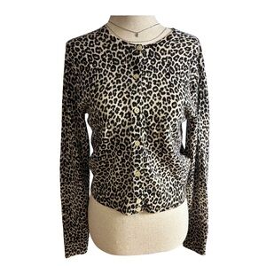 J.Crew Cheetah Leopard Cashmere Cardigan Button Front Animal Print Size S